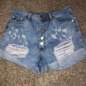 signature 8 high wasted jean shorts
